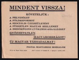 cca 1940 Mindent vissza! Fiatal Magyarság Mozgalom röplapja