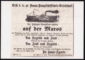 cca 1860 3 db DDSG gőzhajó, hajózási menetrend újság kivágásokon