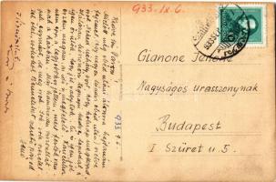 1933 Szigetvár, Városháza, Hősök szobor, Szalay és Vörös üzlete. photo - Gianone Jenő levele feleség...