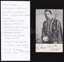 1965 Richard Tucker (1913-1975) amerikai operaénekes (tenor), kántor autográf aláírása őt ábrázoló nyomtatványon, 14x9 cm / Autograph signature of Richard Tucker American operatic tenor and cantor