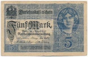 Német Birodalom 1917. 5M "N 11291344" T:VG  German Empire 1917. 5 Mark "N 11291344" C:VG  Krause P#56