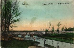 1915 Hatvan, Zagyva részlet az új és fekete híddal. Vasúti levelezőlapárusítás (EK)