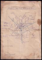 cca 1914-1918 Skizze von Ontagnano (Olaszország), I. világháborús katonai térképvázlat, foltos, 21x15 cm