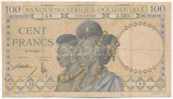 Francia Nyugat-Afrika 1941. 100Fr T:VG kis szakadások, az egyik sarka ragasztva French West Africa 1941. 100 Francs C:VG small tears, one corner is taped Krause P#23