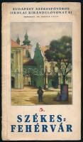 Budapest Székesfőváros Iskolai Kirándulóvonatai 2 kötete (5.,6.): Szerk.: Dr. Bodnár Gyula.   Székesfehérvár., Debrecen. A Hortobágy. Bp., 1938, Székesfővárosi Háziny., 16 p. + 3 (kihajtató táblák, közte két térkép) t. Második kiadás. Fekete-fehér képekkel illusztrált, térképekkel, menetrenddel. Kiadói papírkötés, kissé foltos, kissé szakadt borítóval, két lap szélén szakadással.;   Debrecen. A Hortobágy. Bp., 1934, Székesfővárosi Háziny., 16 p. + 3 (kihajtató táblák, közte két térkép) t. Fekete-fehér képekkel illusztrált, térképekkel. Kiadói papírkötés, foltos, kissé szakadt borítóval.;