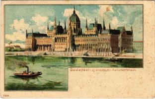 Budapest V. Új Országház, gőzhajó. Art Nouveau, litho (Rb)