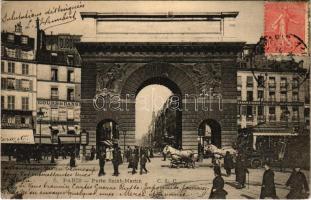 1904 Paris, Porte Saint Martin / gate, shops. TCV card (EK) - Eugen Dumtsa-nak címzett levél