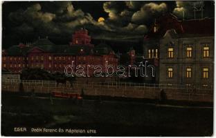 1912 Eger, Ceák Ferenc és Káptalan utca este. Kiadja Répás Béla