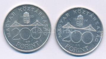 1993. 200Ft Ag "MNB" + 1994. 200Ft Ag "Deák" T:AU,XF patina 
Adamo F13, F13.1