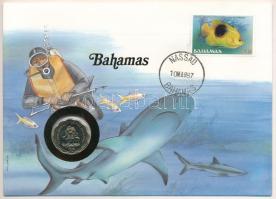 Bahamák 1985. 10c felbélyegzett borítékban, bélyegzéssel, német nyelvű leírással T:UNC  Bahamas 1985. 10 Cents in envelope with stamp and cancellation, with German description C:UNC