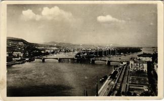 Budapest, Dunai látkép a Margit híddal és Margitszigettel (ragasztónyom / gluemark)