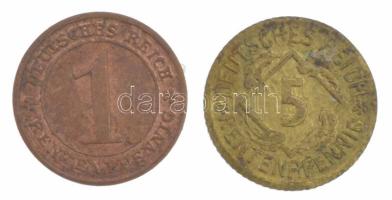 Német Birodalom 1923A 1pf fém minipénz + 1923A 5pf fém minipénz T:XF German Empire 1923A 1 Rentenpfennig metal miniature coin + 1923A 5 Rentenpfennig metal miniature coin C:XF