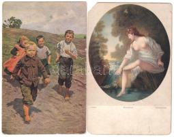 2 db RÉGI művész képeslap vegyes minőségben / 2 pre-1945 art postcards in mixed quality