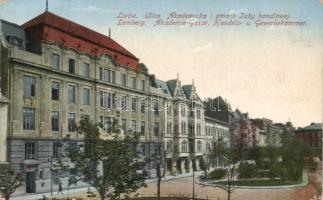 Lviv, Lwów, Lemberg; Akademie Gasse, Handels und Gewerbekammer / street, Trade and Industry Chamber