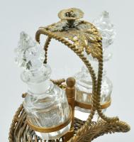 Parfümtartó üvegcsék fonott réz kosárral. Hibátlan m: 15 cm