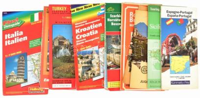 10 db vegyes külföldi turistatérkép (Dél-Európa, Balkán): Spanyolország, Szicília, Jugoszlávia, stb.