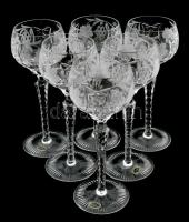 Ólomkristály likőrös pohár garnitúra, magyar manufaktúra, minimális kopottsággal, gazdag díszítéssel, m: 21,5 cm