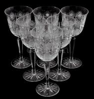 Ólomkristály boros pohár garnitúra, minimális kopottsággal, gazdag díszítéssel, m: 19 cm