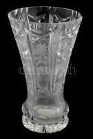 Ólomkristály váza, jelzés nélkül, gazdag csiszolással, pattanással, m: 20,5 cm