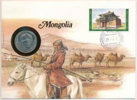 Mongólia 1981. 50M Cu-Ni felbélyegzett borítékban, bélyegzéssel, német nyelvű leírással T:UNC Mongolia 1981. 50 Möngö Cu-Ni in envelope with stamp, cancellation and a prospectus in german C:UNC