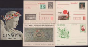 Használatlan lapok: 6 db Londoni Olimpiai képeslap + 6 db MABÉOSZ képeslap + 36 db használatlan díjjegyes levelezőlap