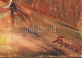 Soproni Emese (?-): A farmernadrágos. Olaj, vászon, jelzett. 50x70 cm