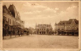 1925 Léva, Levice; Fő tér, Divatáruház és Vámos Mór üzlete / main square, shops (EK)