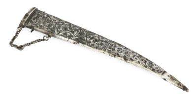 Ezüst(Ag) hüvely, jelzés nélkül, kisebb horpadásokkal, jelzett, h: 13,5 cm, nettó: 12,2 g