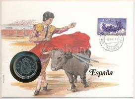 Spanyolország 1983. 50P felbélyegzett borítékban, bélyegzéssel, német nyelvű leírással T:UNC Spain 1983. 50 Pesetas in envelope with stamp and cancellation, with German description C:UNC