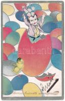1932 Kellemes Húsvéti Ünnepeket! / Italian Art Deco Easter greeting. Degami 3570. (Rb)