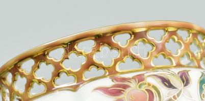 Zsolnay pillangó mintás áttört kaspó, jelzéssel, hibátlan, m: 10 cm, d: 11 cm