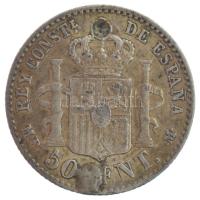 Spanyolország 1889. 50c Ag "XIII. Alfonz" T:VF ü., lyuktömött Spain 1889. 50 Centimos Ag "Alfonso XIII" C:VF ding, plugged hole Krause KM#690