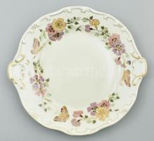 Zsolnay porcelán pillangó mintás süteményes készlet. Kézzel festett, jelzett, hibátlan. d: 17 cm, d:...