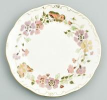 Zsolnay porcelán pillangó mintás süteményes készlet. Kézzel festett, jelzett, hibátlan. d: 17 cm, d:...