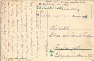 1919 Sátoraljaújhely, Korona utca a városházzal. Szabó Pál kiadása + tábori posta "7. vörös mun...