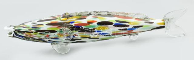 Murano nagy méretű üveghal, jelzés nélkül, hibátlan, anyagában színezett, h: 48 cm