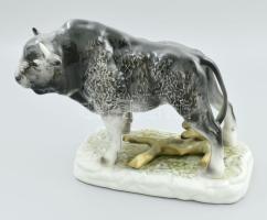 Nagy méretű porcelán bölény, jelzéssel, m: 24 cm, h: 32 cm