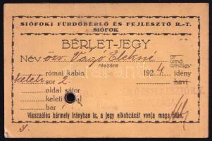 1924 Siófoki Strandfürdő fényképes bérletjegye