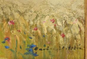 Parányi Pabar István (1903-1979): Aratás. Olaj, vászon. Jelezve jobbra lent. 63x79 cm. Dekoratív fak...