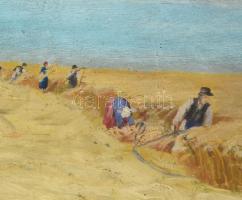 Parányi Pabar István (1903-1979): Aratás. Olaj, vászon. Jelezve jobbra lent. 63x79 cm. Dekoratív fak...