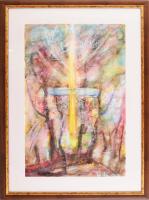 N. Virók Csilla (1955-2014): Kereszt. Pasztell, papír, jelzett, hátoldalán címkén feliratozott. Dekoratív, üvegezett fakeretben. 47x30 cm