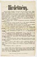 1875 Hirdetmény Budapest választói névjegyzékének összeírásáról. Bp., Rudnyánszky A.-ny. Hajtott, kisebb szakadásokkal, 52x34 cm