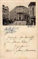 1897 (Vorläufer) Riga, Die Börse, Confiseur, Herren Garderobe / stock exchange, shops. M. Schulz Art Nouveau, floral (EK)