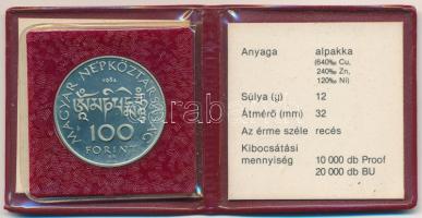1984. 100Ft alpakka "Körösi Csoma Sándor" bordó műbőr tokban, tanúsítvánnyal T:PP patina
...