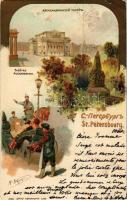 1900 Saint Petersburg, Petrograd, Leningrad; Théatre Alexandrine / theatre. Otto Kirchner Art Nouveau, floral, litho (EK)