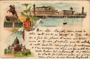 Saint Petersburg, Petrograd, Leningrad; Monument Pierre le Grand, La bourse, Cathedrale St. Isaac / Peter the Great statue, stock exchange, cathedral. Granbergs Konstindustri Aktiebolag Art Nouveau, floral, litho (EK)