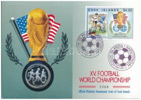 Cook-szigetek 1991. 5D Ag "1994-es Labdarúgó Világbajnokság - Egyesült Államok" érmés boríték, bélyeggel, bélyegzéssel T:PP Cook Islands 1991. 5 Dollars Ag "World Cup in USA in 1994" coin envelope with stamp and cancellation C:PP Krause KM#149