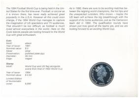 Cook-szigetek 1991. 5D Ag "1994-es Labdarúgó Világbajnokság - Egyesült Államok" érmés borí...