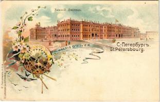 Saint Petersburg, Petrograd, Leningrad; Palais d'Hiver / Winter Palace. R. Luttermann jun. Art Nouveau, floral, litho (fl)