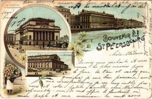 1903 Saint Petersburg, Petrograd, Leningrad; Le Théatre d'Alexandrine, La Bourse / theatre, stock exchange. Louis Glaser Art Nouveau, floral, litho (EK)